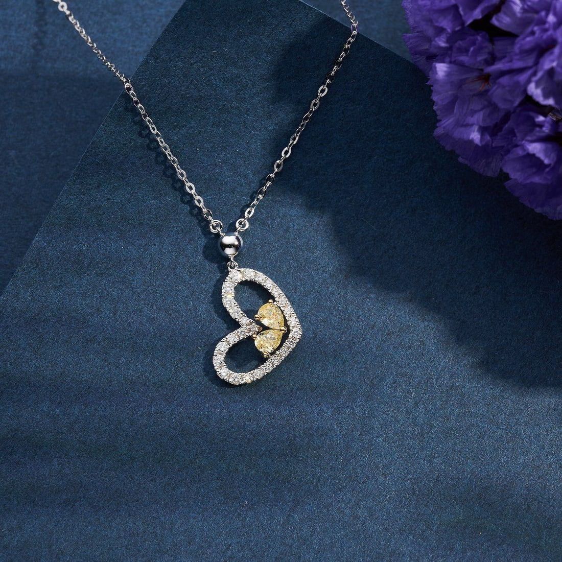 14k Gold 0.40 Ctw Natural Yellow Diamond & Diamond Pendant( Without Chain ) - 2