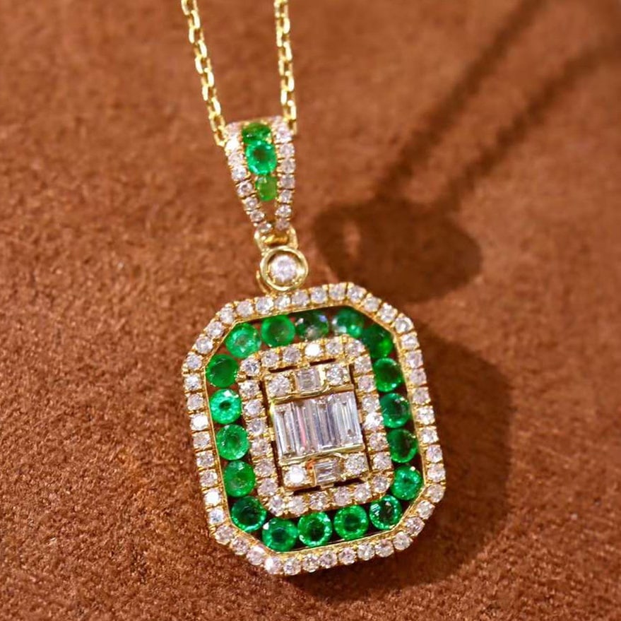 14k Gold 2.41 Ctw Natural Emerald & Diamond Pendant( Without Chain ) - 2