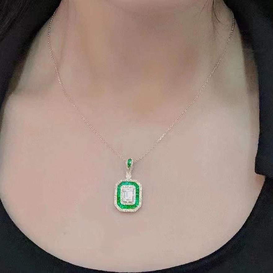 14k Gold 2.41 Ctw Natural Emerald & Diamond Pendant( Without Chain ) - 5