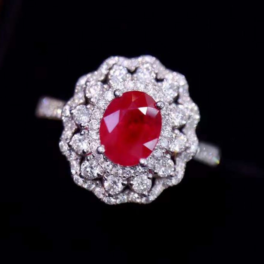 14k Gold 2.10 Ctw Natural Ruby & Diamond Ring: Ref:230974131 // gold content:14k gold // ring size:7. 25us // // main gemstone:ruby // shape:oval // carat weight:1. 15ct // color:pigeonblood red // treatment:natural // // adjacent gemstone 2 :