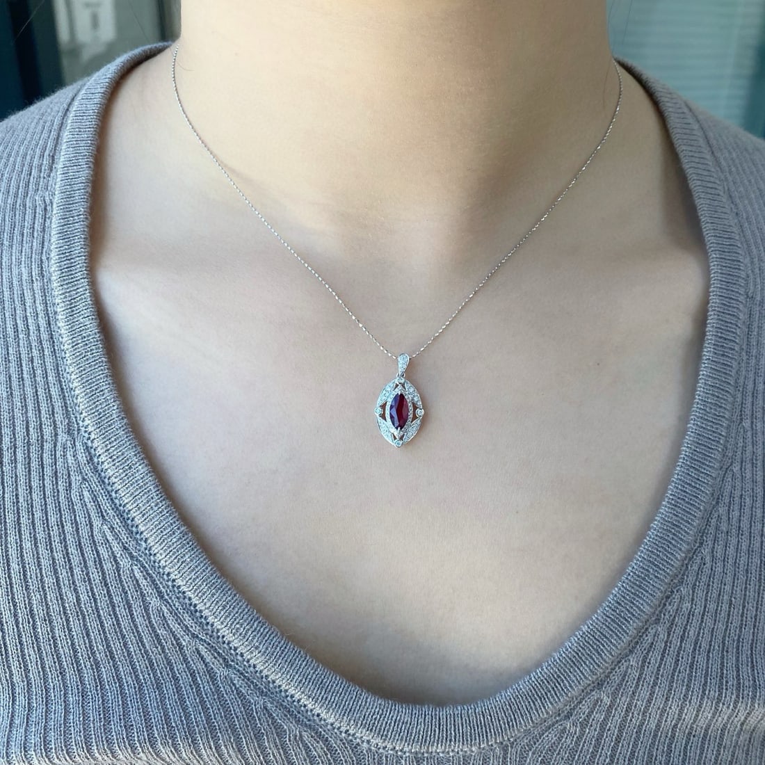 14k Gold 1.31 Ctw Natural Ruby & Diamond Pendant( Without Chain ) - 2