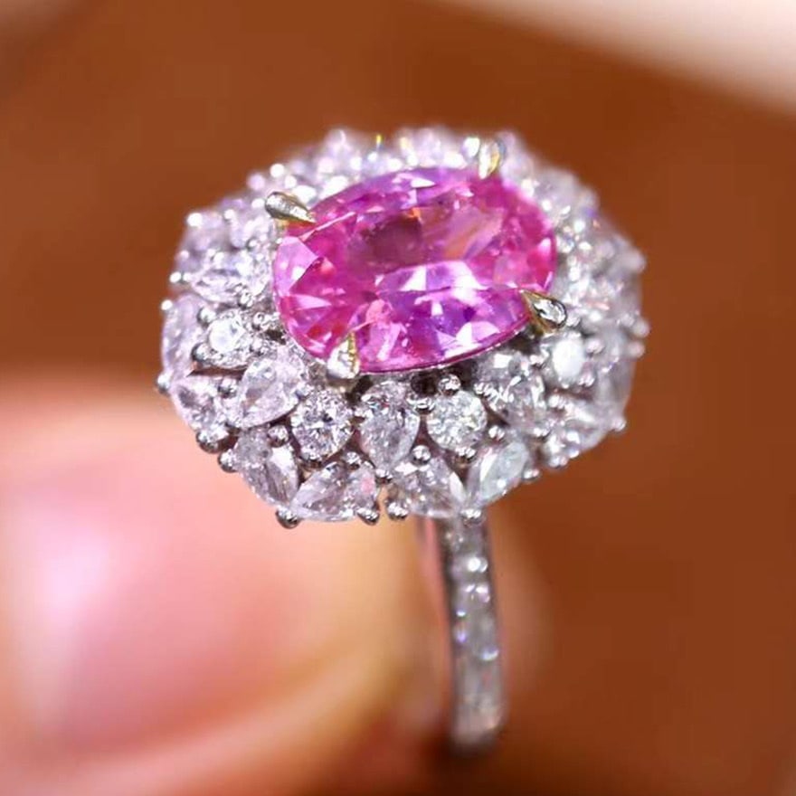 14k Gold 2.16 Ctw Natural Padparadscha Sapphire & Diamond Ring - 2