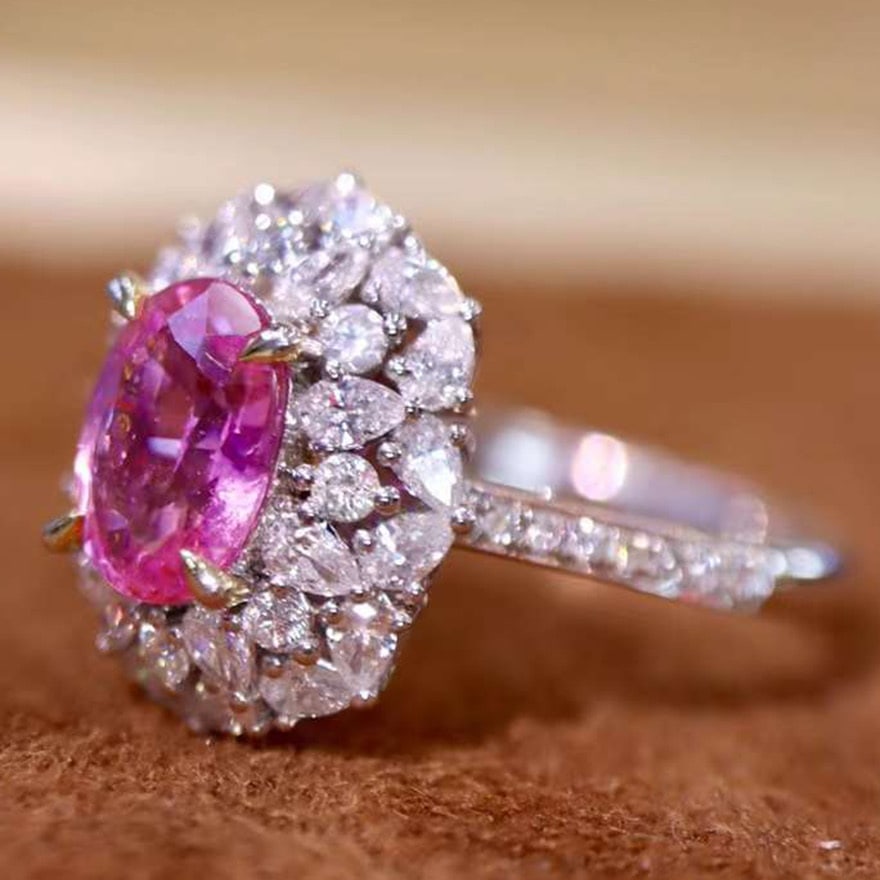 14k Gold 2.16 Ctw Natural Padparadscha Sapphire & Diamond Ring - 4