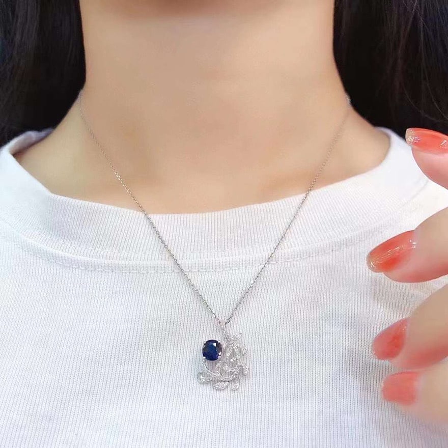 14k Gold 1.06 Ctw Natural Sapphire & Diamond Pendant( Without Chain ) - 2