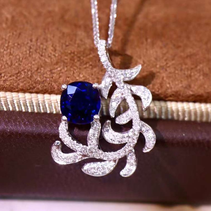 14k Gold 1.06 Ctw Natural Sapphire & Diamond Pendant( Without Chain ) - 3
