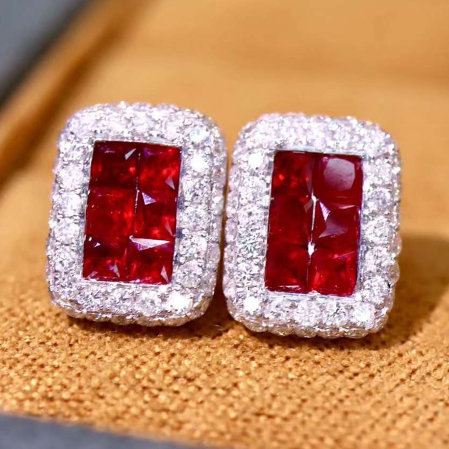 14k Gold 1.86 Ctw Vivid Red Natural Ruby & Diamond Earrings - 2