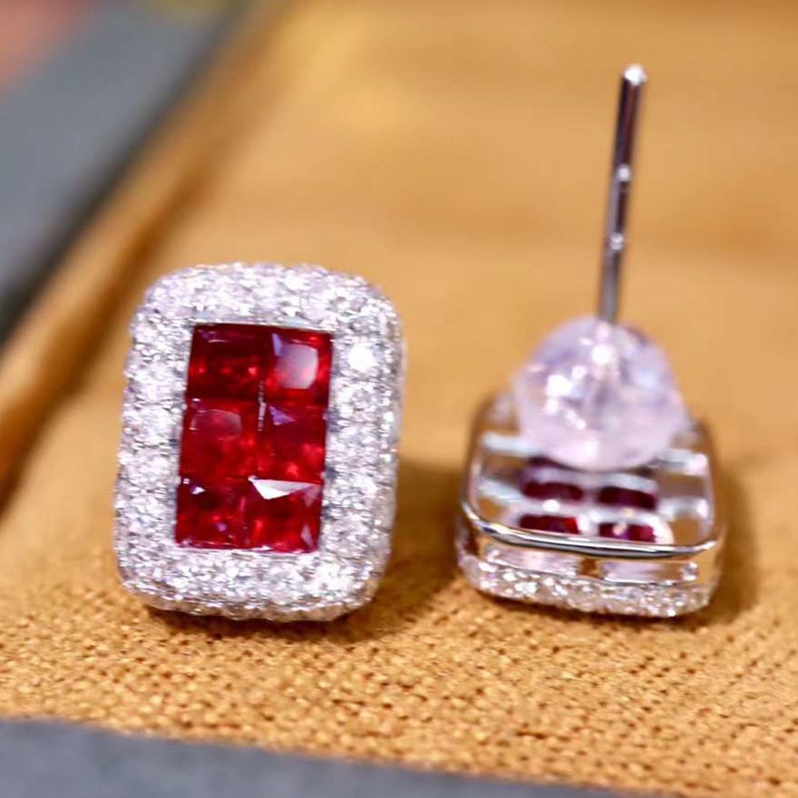 14k Gold 1.86 Ctw Vivid Red Natural Ruby & Diamond Earrings - 3