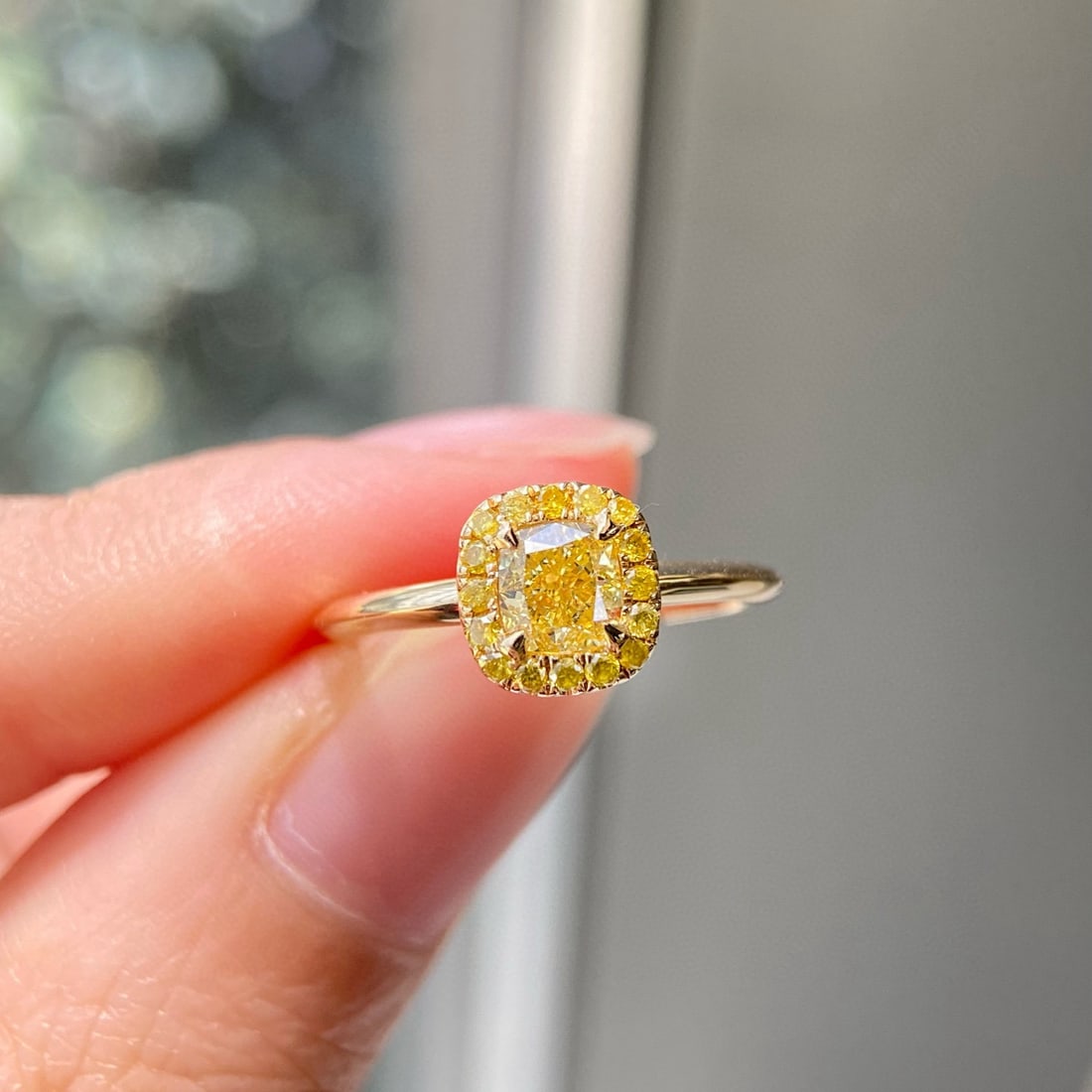 14k Gold 0.62 Ctw Natural Yellow Diamond & Yellow Diamond Ring: Ref:230974143 // gold content:14k gold // ring size:7. 25us // // main gemstone:yellow diamond // shape:cushion // carat weight:0. 50ct // color:yellow // treatment:natural // // adjacent gemstone 2