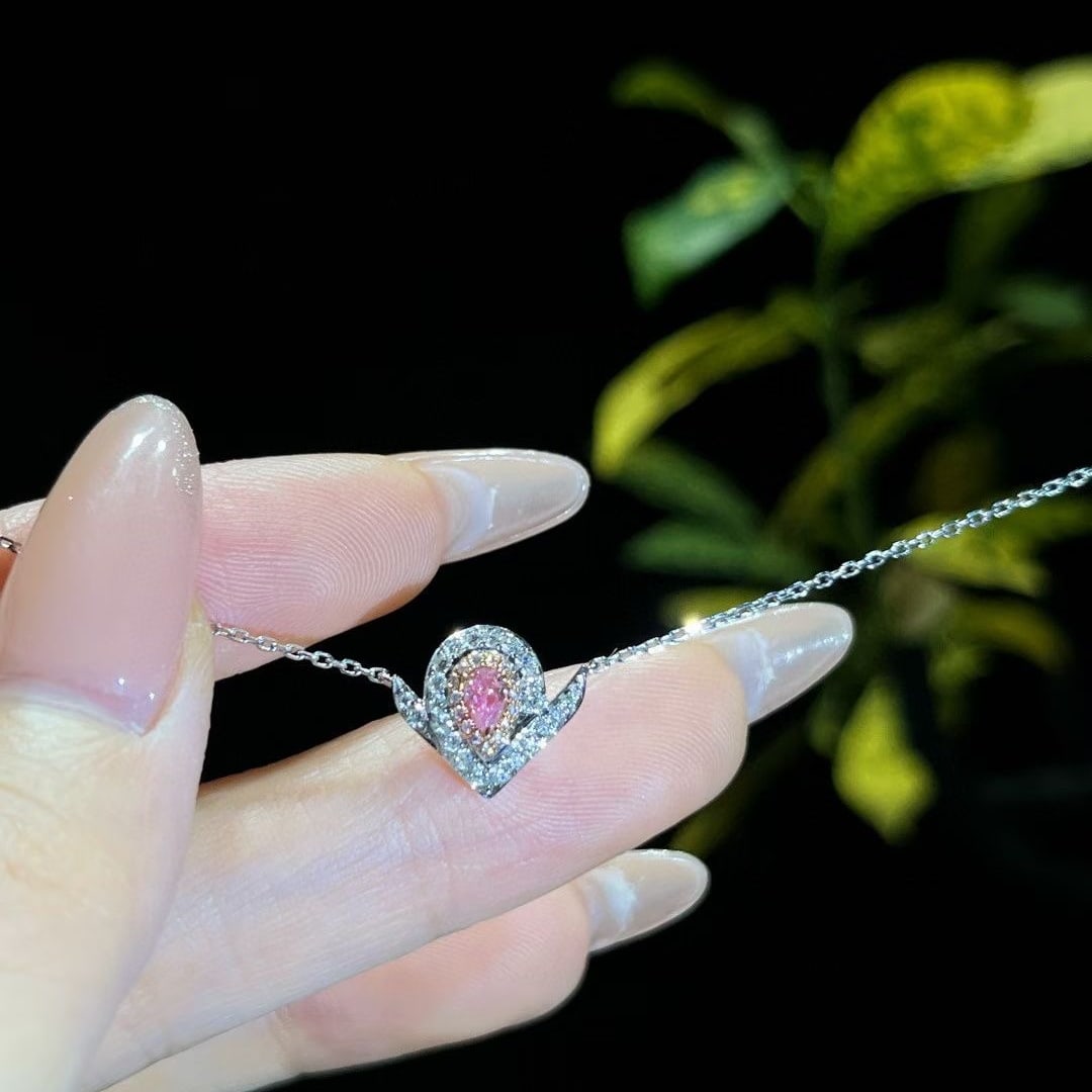 14k Gold 0.36 Ctw Natural Pink Diamond & Diamond Necklace - 2