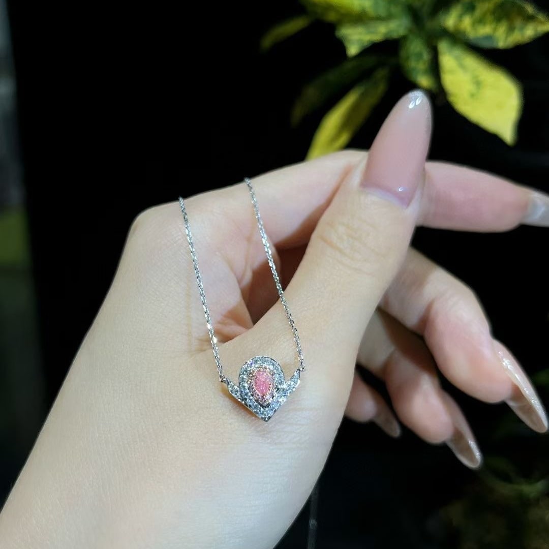 14k Gold 0.36 Ctw Natural Pink Diamond & Diamond Necklace - 3