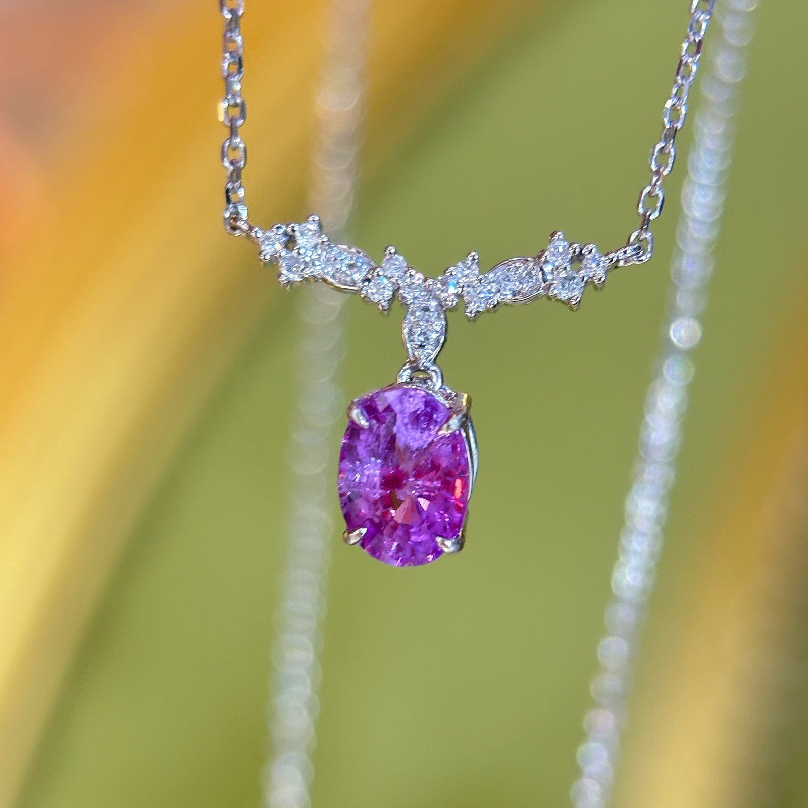 14k Gold 1.02 Ct Natural Sapphire & Diamond Necklace - 4