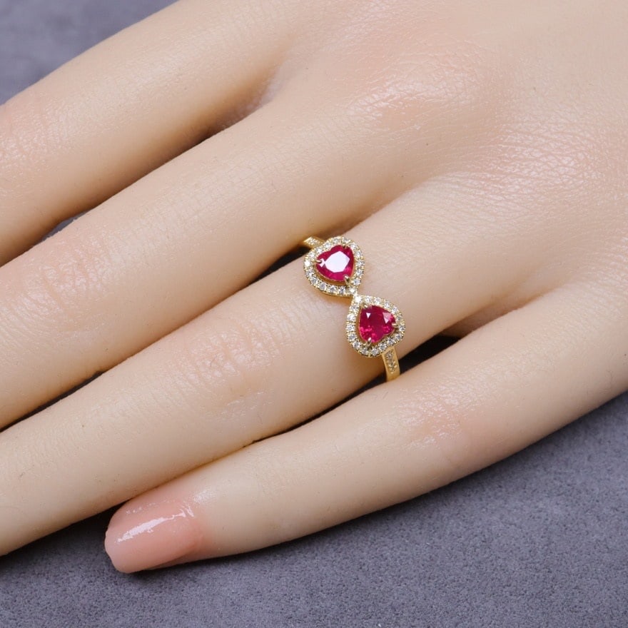 14k Gold 0.64 Ctw Natural Ruby & Diamond Ring - 9