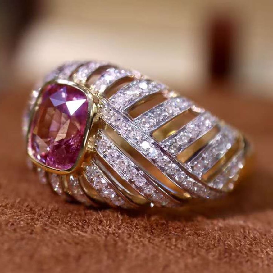 14k Gold 2.58 Ctw Natural Padparadscha Sapphire & Diamond Ring - 3