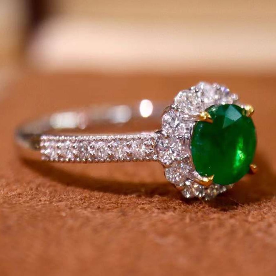 14k Gold 1.49 Ctw Vivid Green Natural Emerald & Diamond Ring - 2