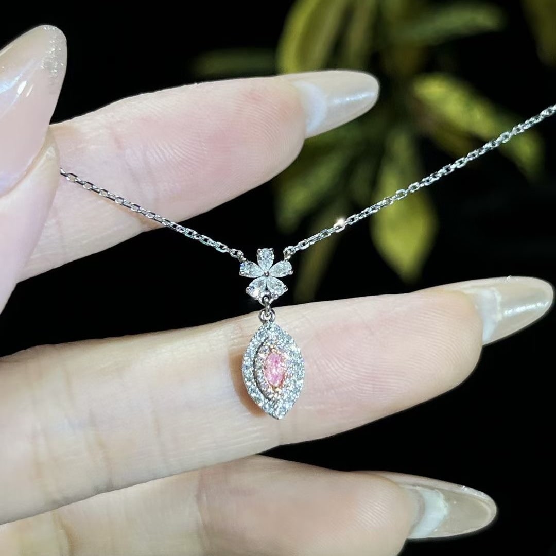 14k Gold 0.38 Ctw Natural Pink Diamond & Diamond Necklace - 2