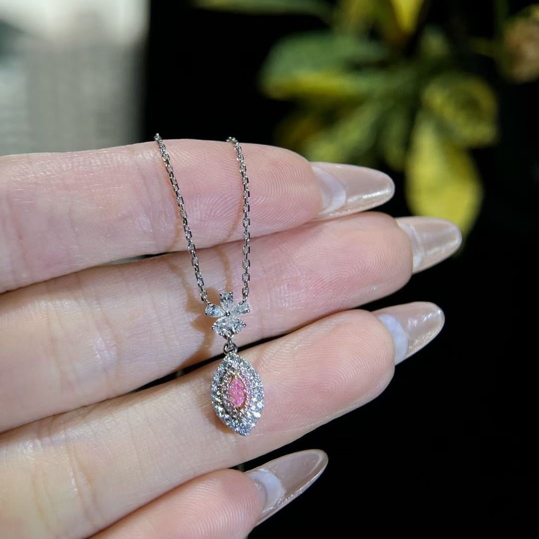 14k Gold 0.38 Ctw Natural Pink Diamond & Diamond Necklace - 3