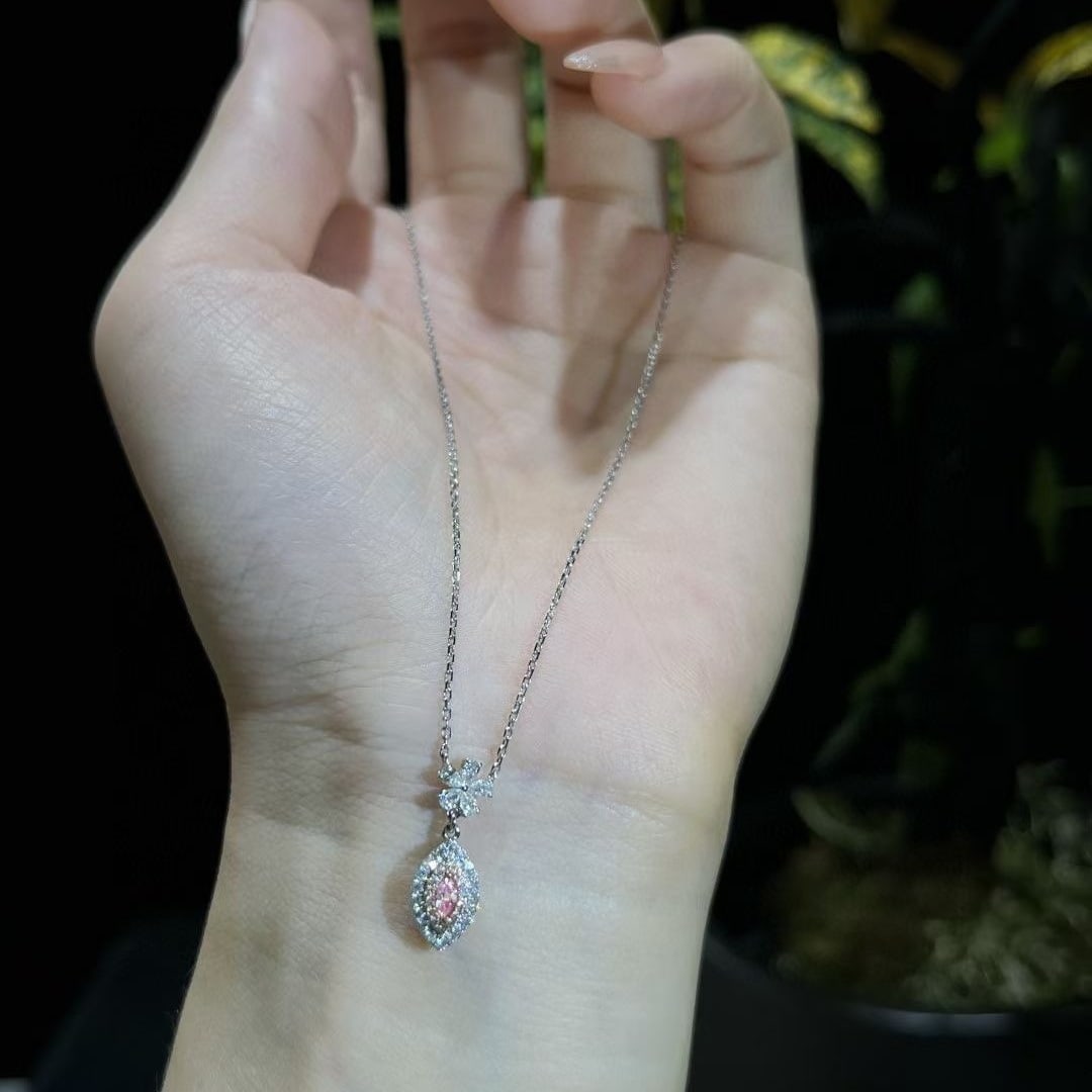 14k Gold 0.38 Ctw Natural Pink Diamond & Diamond Necklace - 4