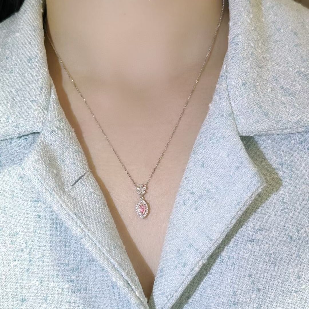 14k Gold 0.38 Ctw Natural Pink Diamond & Diamond Necklace - 6