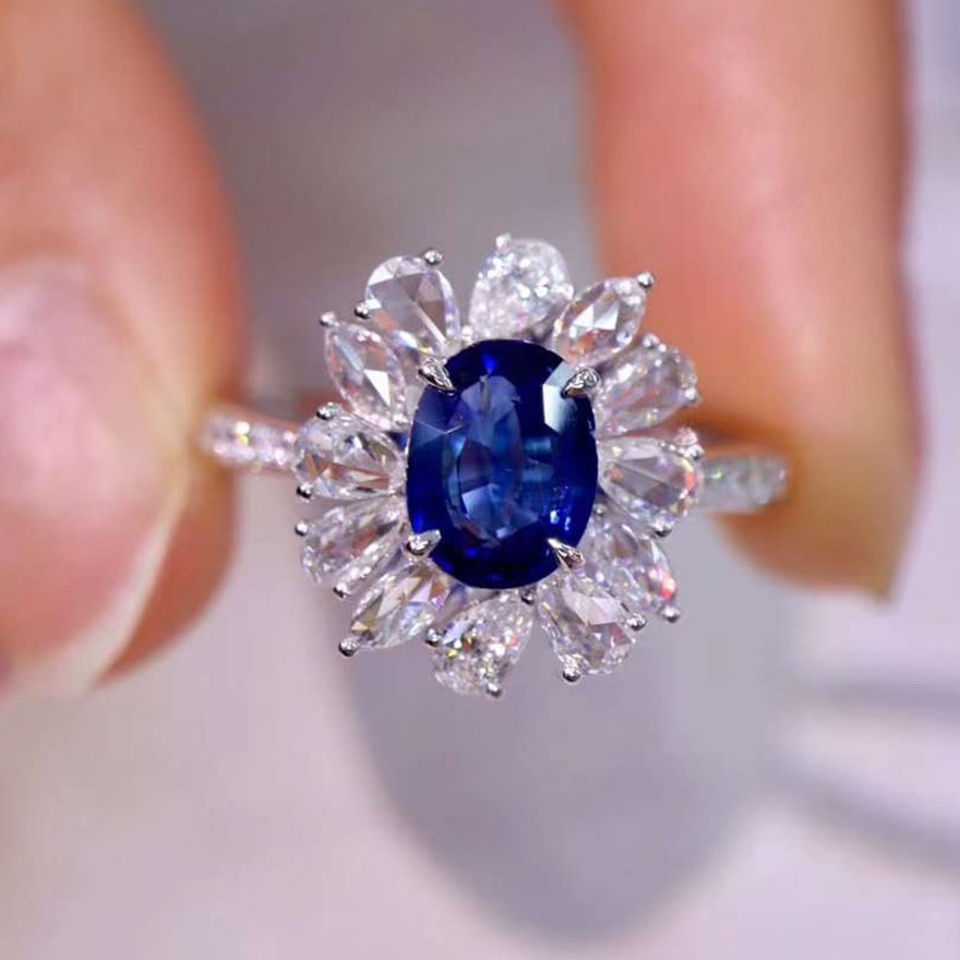 14k Gold 1.90 Ctw Natural Sapphire & Diamond Ring - 7
