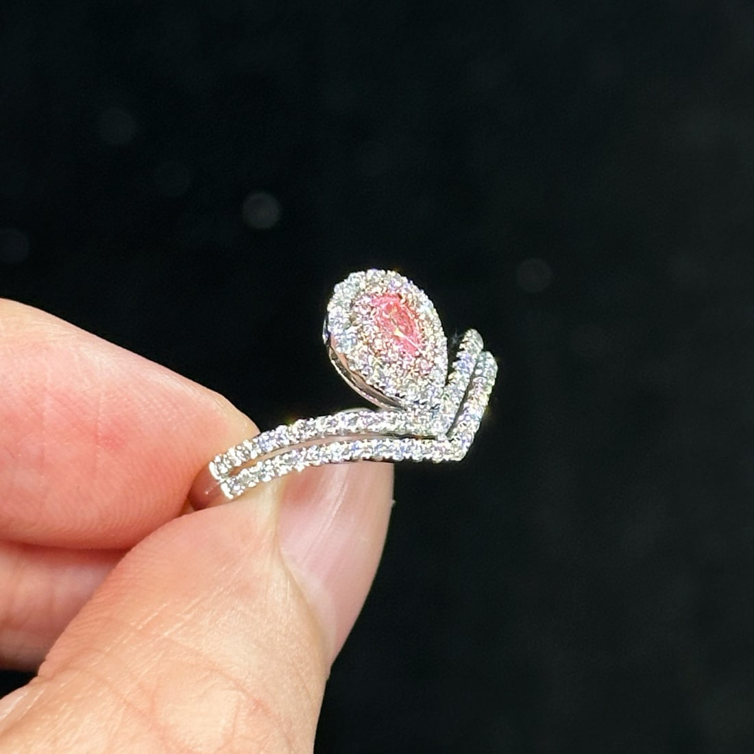 14k Gold 0.12 Ct Natural Pink Diamond & Diamond Ring - 2