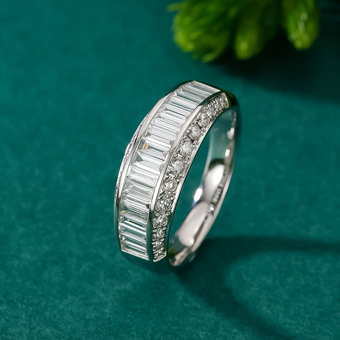 14k Gold 1.18 Ctw Natural H Diamond Ring: Ref:230974253 // gold content:14k gold // ring size:7. 25us // // main gemstone:diamond // shape:baguette // carat weight:0. 71ct // clarity grade:vs-si // color:h // treatment:natural // // adjacent