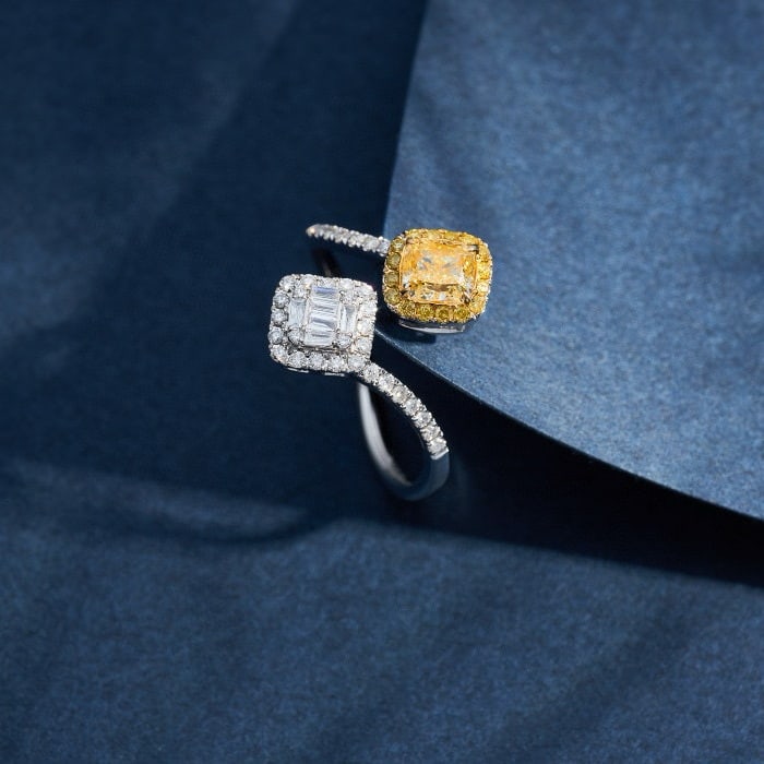 14k Gold 0.94 Ctw Natural Yellow Diamond & Diamond Ring - 2