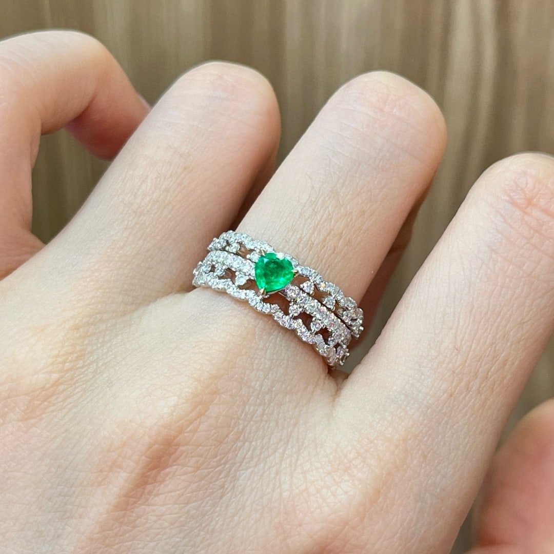 14k Gold 1.08 Ctw Natural Emerald & Diamond Ring - 3