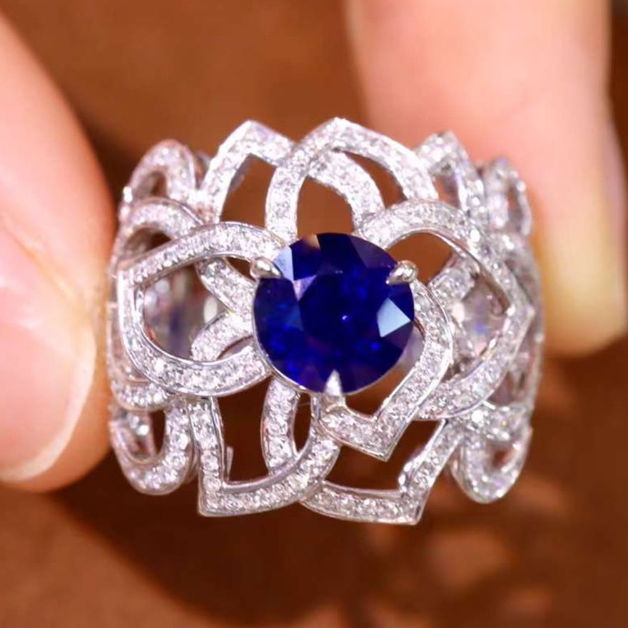 14k Gold 1.88 Ctw Natural Sapphire & Diamond Ring: Ref:230974198 // gold content:14k gold // ring size:7. 25us // // main gemstone:sapphire // shape:round // carat weight:1. 45ct // color:blue // treatment:natural // cut grade:g // // adjacent