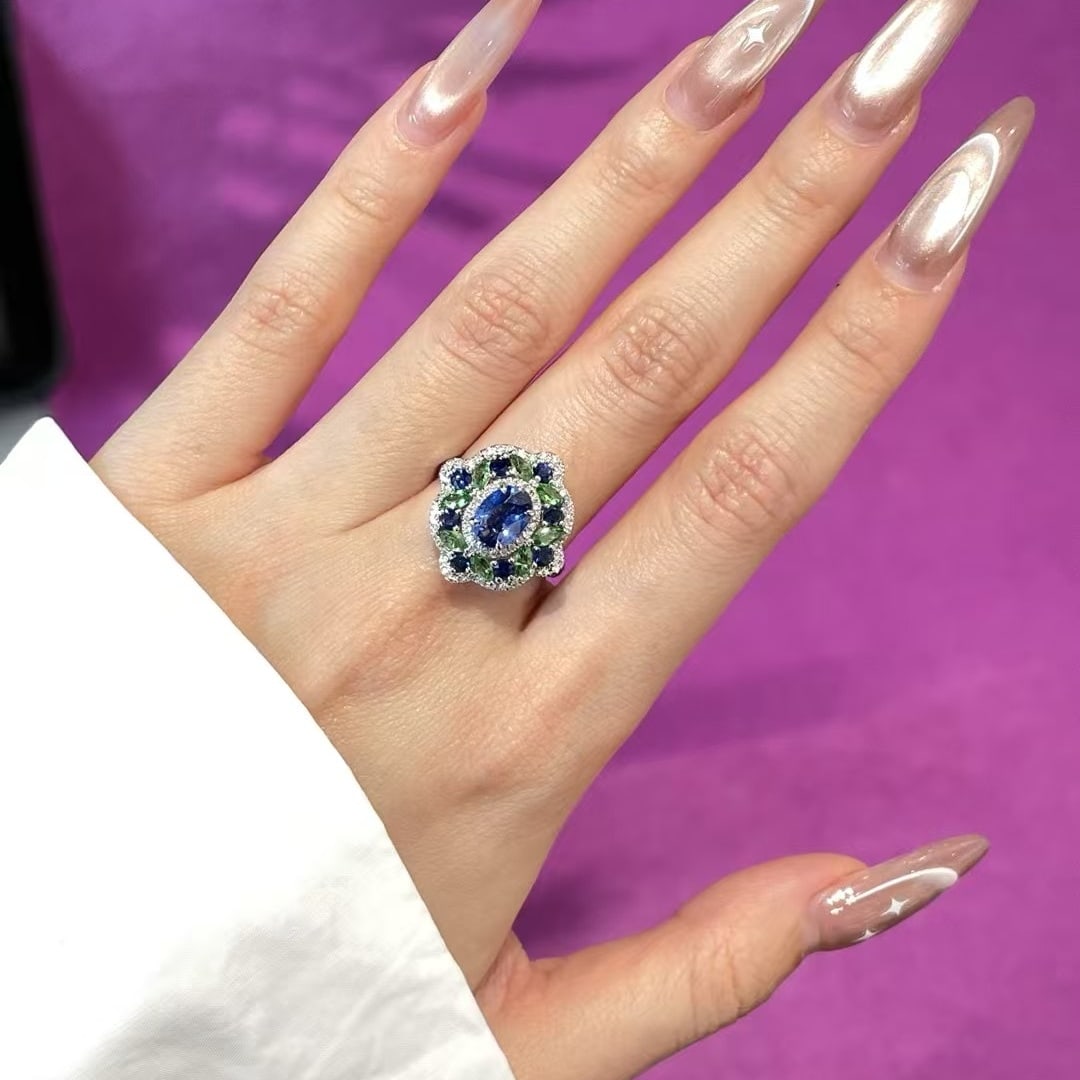 14k Gold 1.28 Ct Natural Sapphire & Diamond Ring - 4