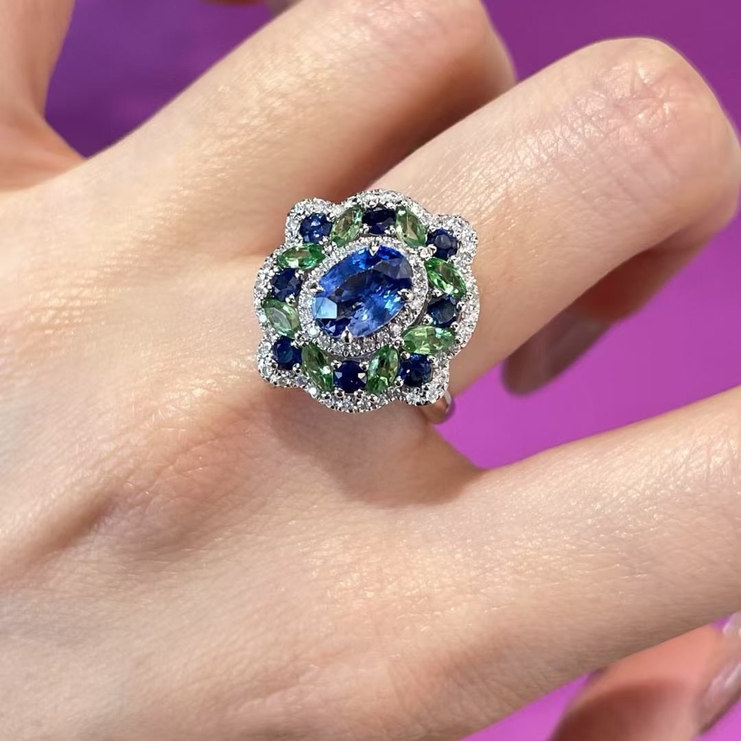 14k Gold 1.28 Ct Natural Sapphire & Diamond Ring - 5