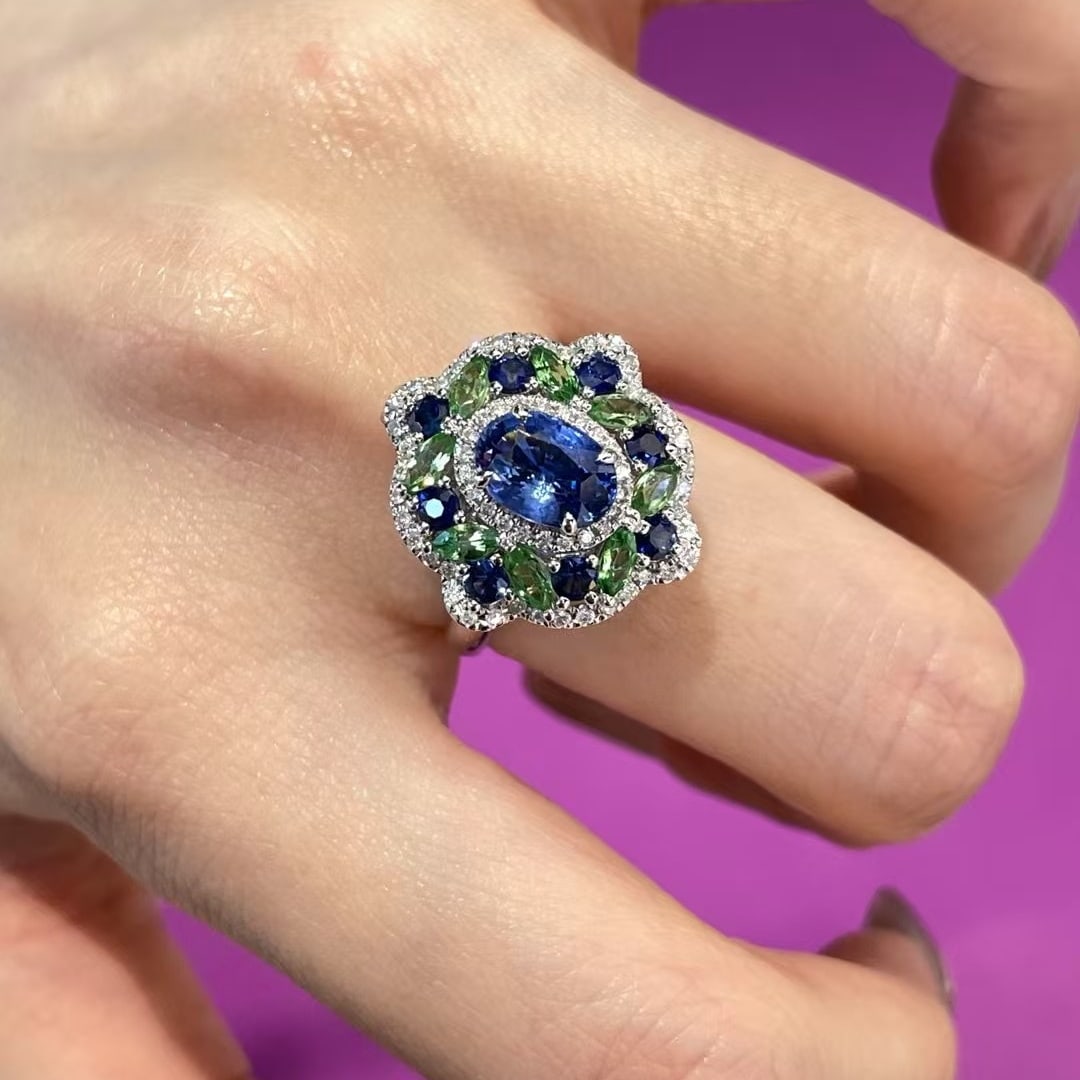 14k Gold 1.28 Ct Natural Sapphire & Diamond Ring - 6