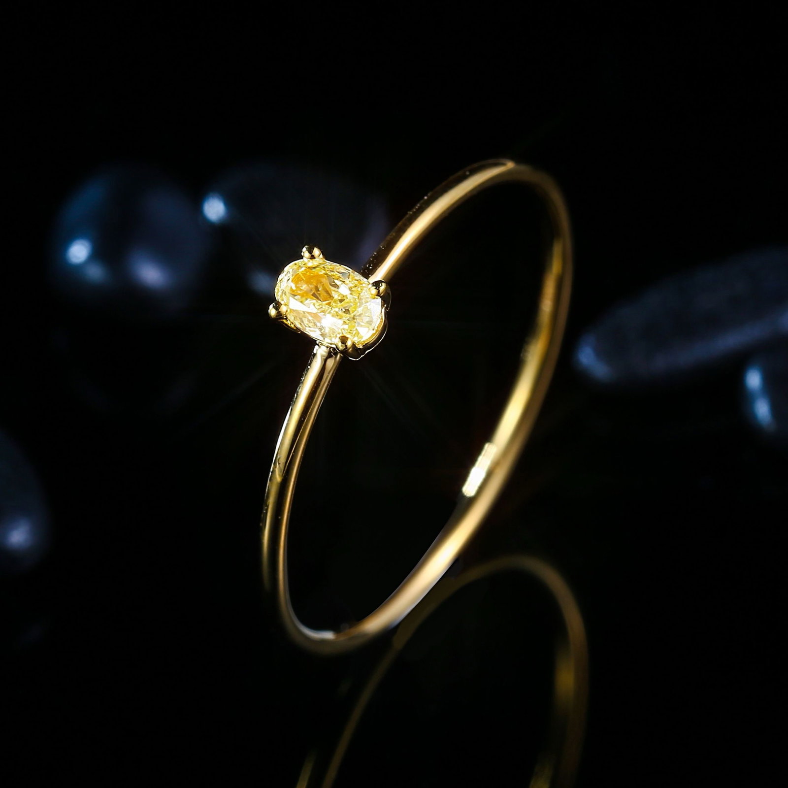 14k Gold 0.10 Ct Natural Yellow Diamond Ring: Ref:230974193 // gold content:14k gold // ring size:7. 25us // // main gemstone:yellow diamond // shape:oval // carat weight:0. 10ct // color:yellow // treatment:natural // Low Estimate: 1300 High