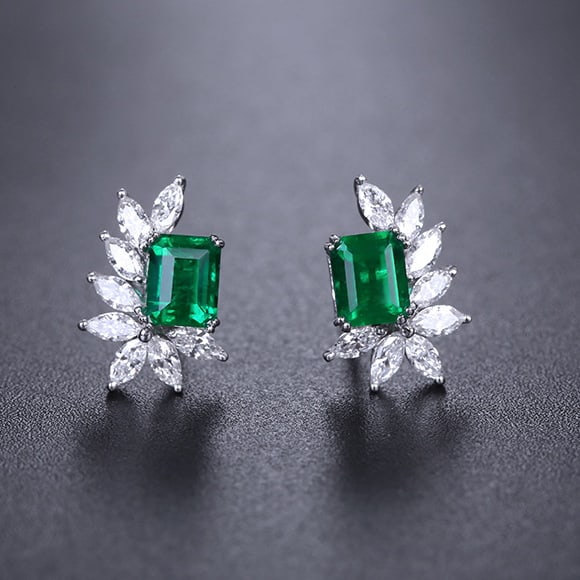 14k Gold 1.12 Ctw Vivid Green Natural Emerald & Diamond Earrings - 5