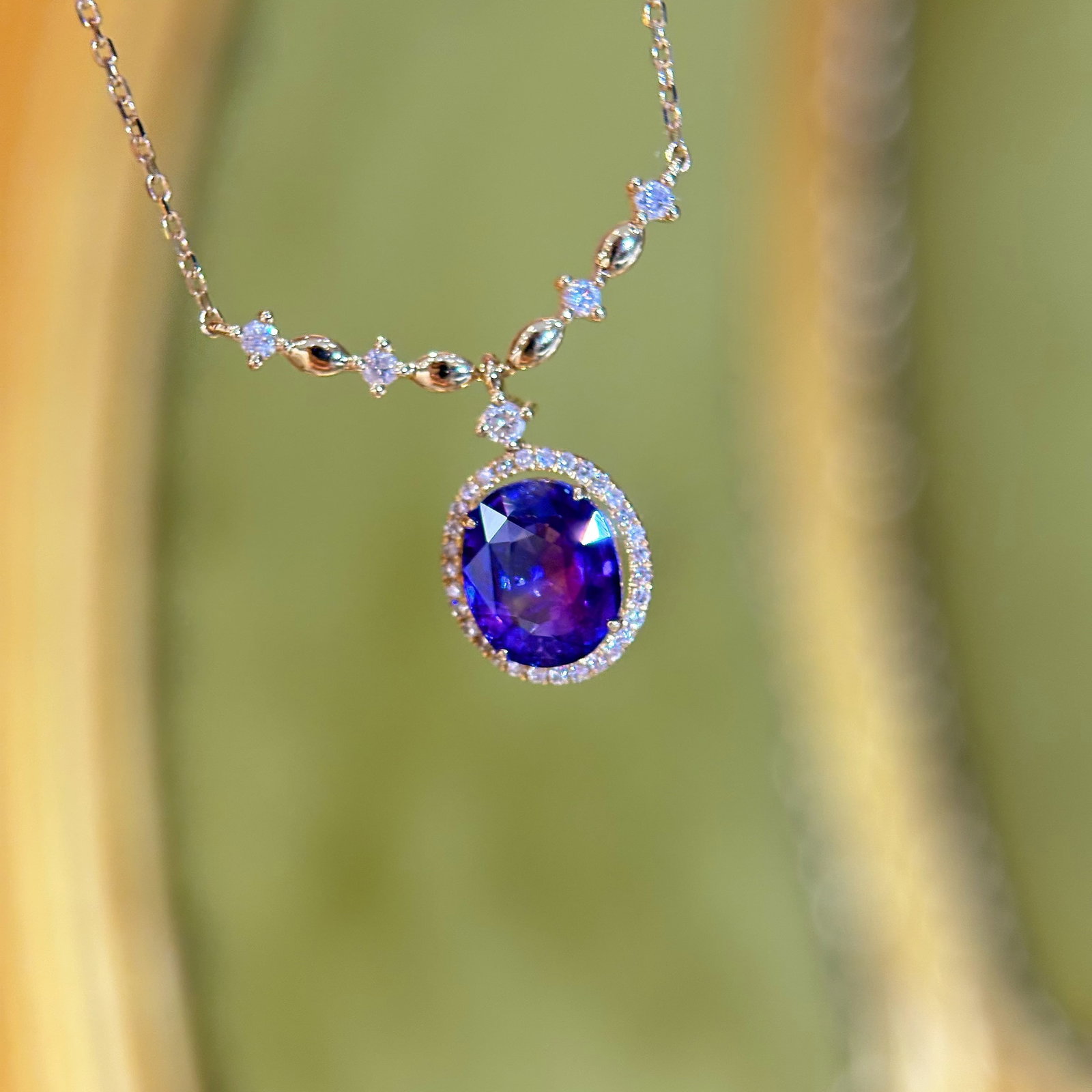14k Gold 2.27 Ct Natural Sapphire & Diamond Necklace - 2