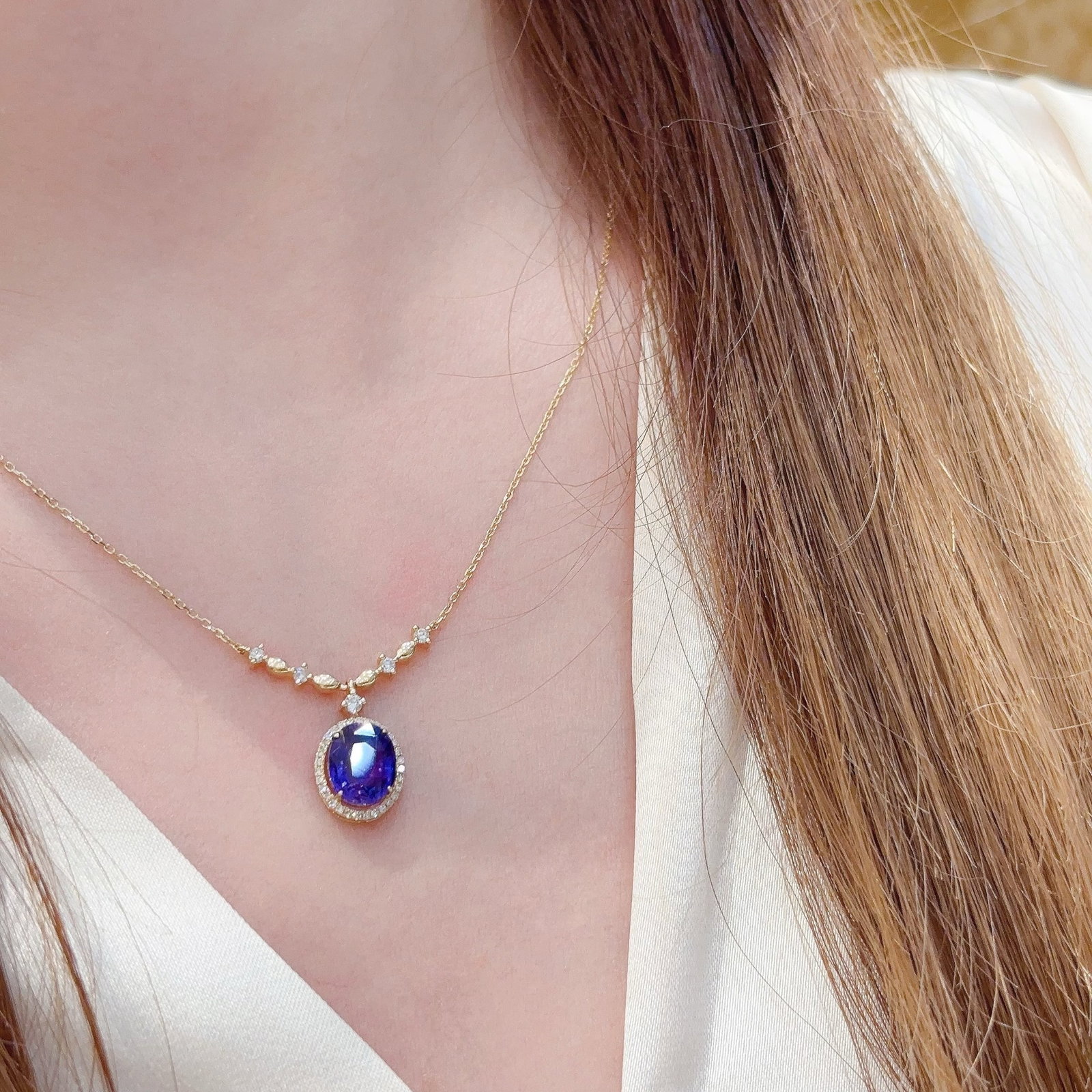 14k Gold 2.27 Ct Natural Sapphire & Diamond Necklace - 3