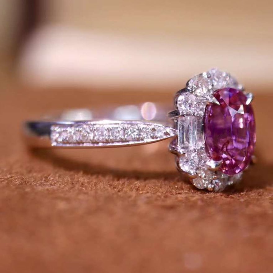 14k Gold 1.40 Ctw Natural Padparadscha Sapphire & Diamond Ring - 4