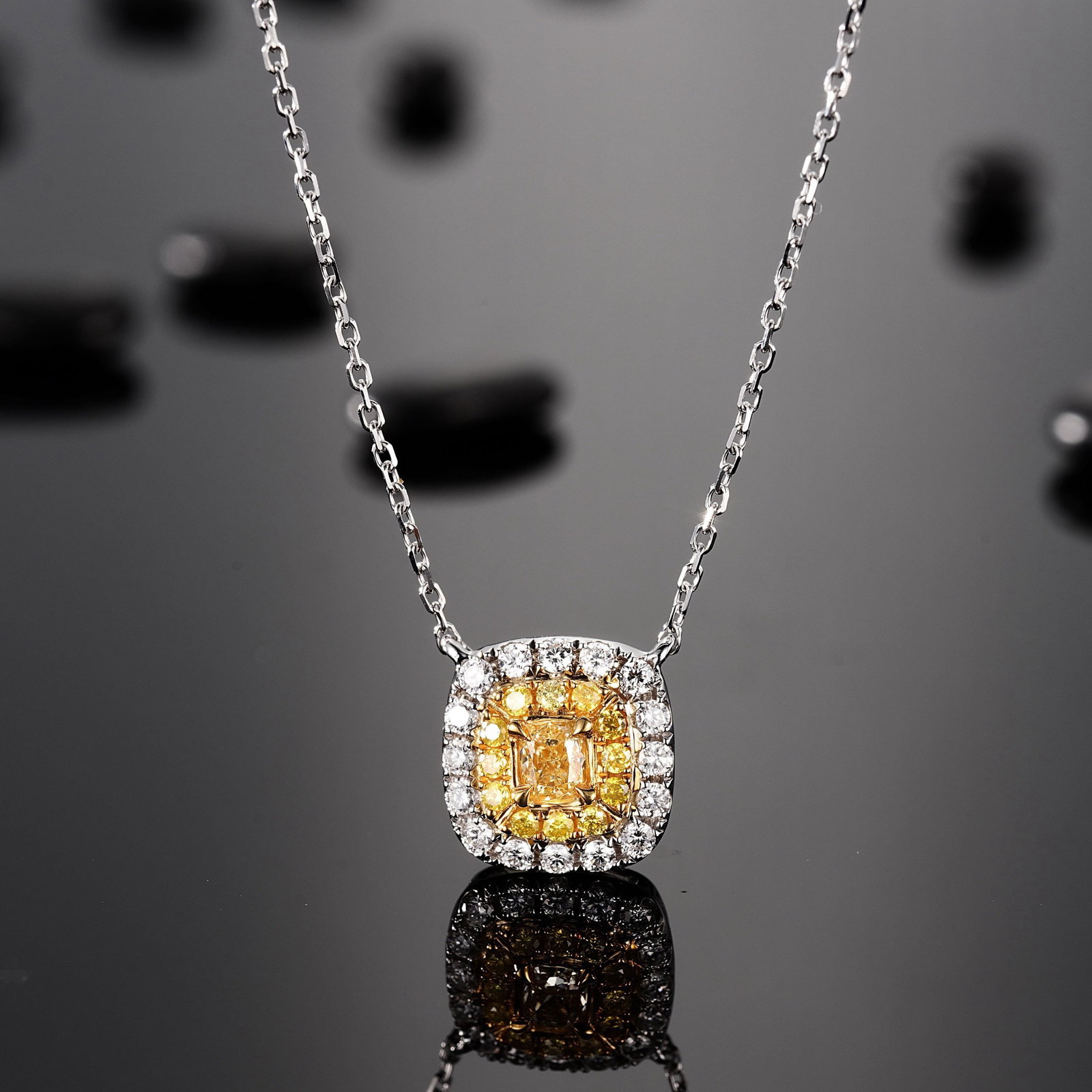 14k Gold 0.32 Ctw Natural Yellow Diamond & Diamond Necklace - 2