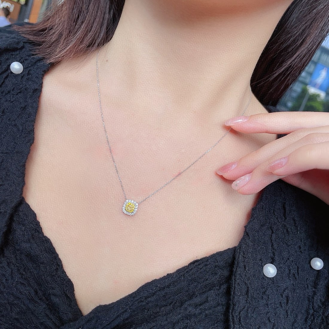 14k Gold 0.32 Ctw Natural Yellow Diamond & Diamond Necklace - 3
