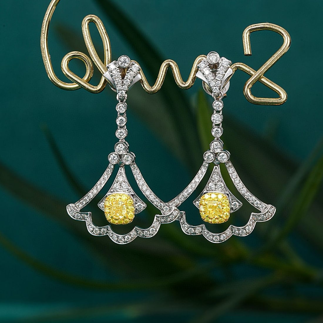 14k Gold 0.99 Ctw Natural Yellow Diamond & Diamond Earrings: Ref:230974274 // gold content:14k gold // main gemstone:yellow diamond // shape:cushion // carat weight:0. 26ct // color:yellow // treatment:natural // // adjacent gemstone 2 : diamond // shape:round