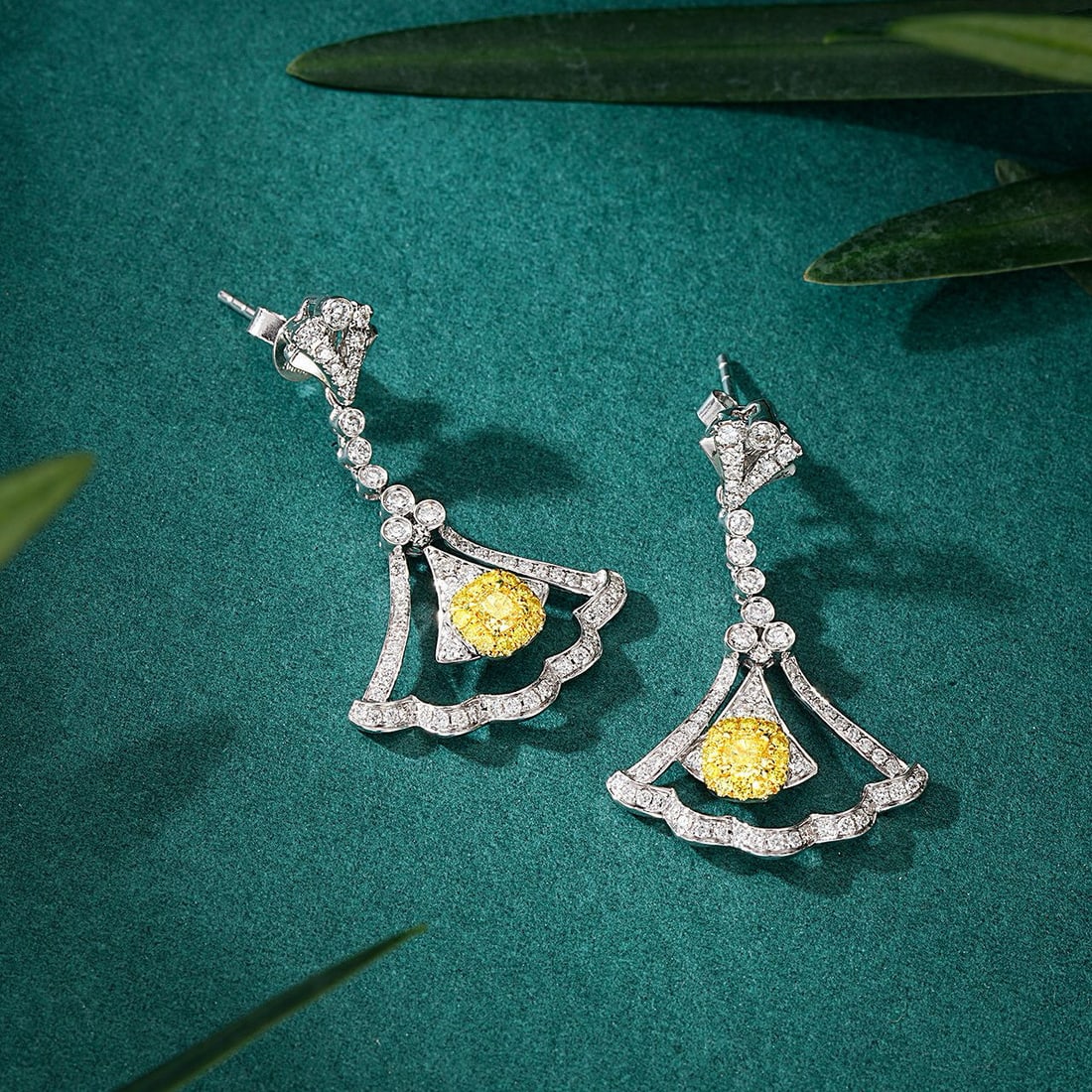 14k Gold 0.99 Ctw Natural Yellow Diamond & Diamond Earrings - 3