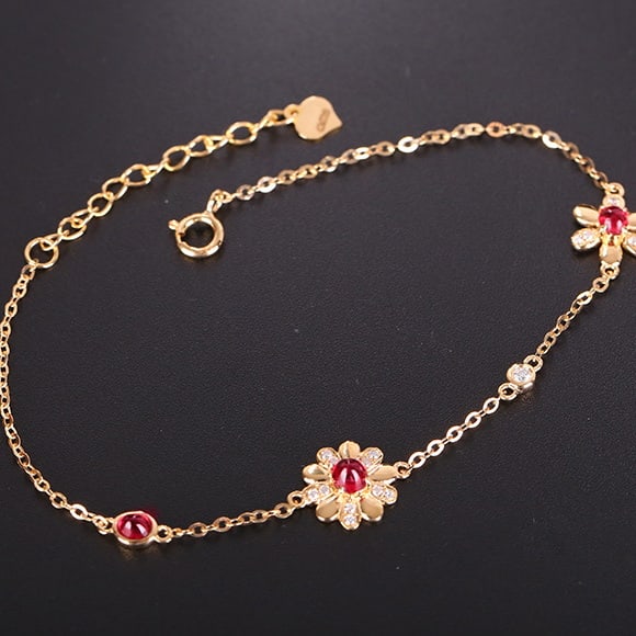14k Gold 0.69 Ctw Natural Spinel & Diamond Bracelet - 2