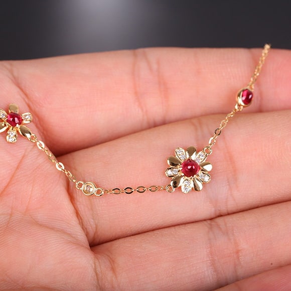 14k Gold 0.69 Ctw Natural Spinel & Diamond Bracelet - 5