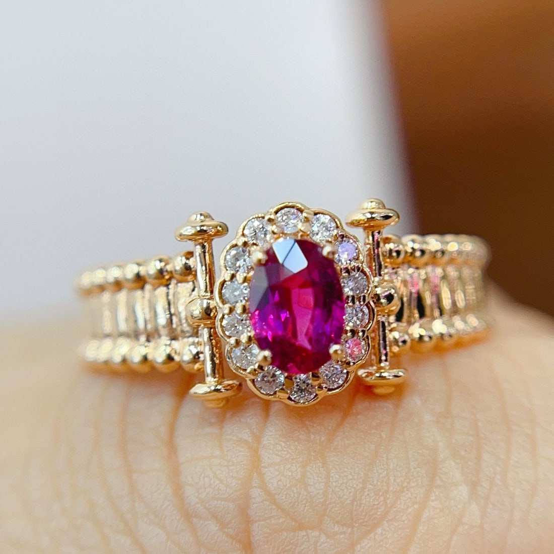 14k Gold 0.65 Ct Natural Ruby & Diamond Ring - 6
