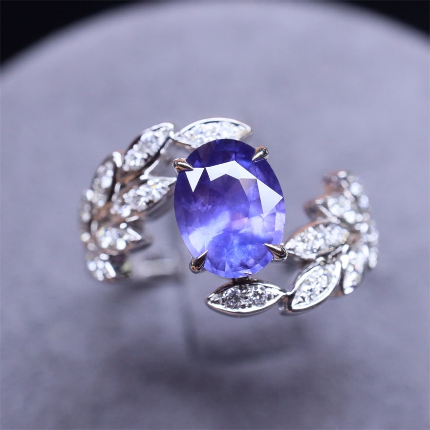 14k Gold 1.38 Ctw Natural Sapphire & Diamond Ring: Ref:230974440 // gold content:14k gold // ring size:7. 25us // // main gemstone:sapphire // shape:oval // carat weight:1. 19ct // color:purple // treatment:natural // // adjacent gemstone 2 : diamond