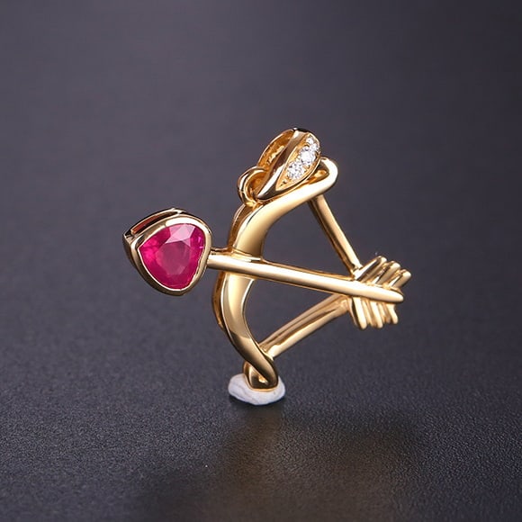 14k Gold 0.31 Ctw Natural Ruby & Diamond Pendant( Without Chain ) - 2