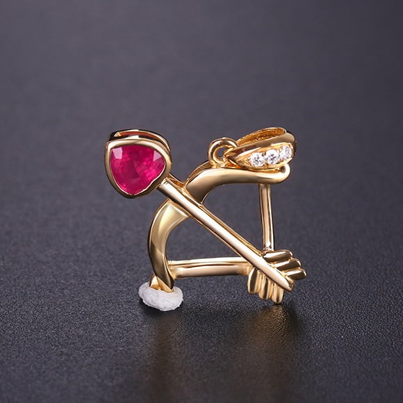 14k Gold 0.31 Ctw Natural Ruby & Diamond Pendant( Without Chain ) - 5