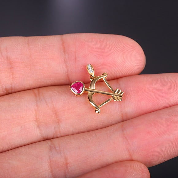 14k Gold 0.31 Ctw Natural Ruby & Diamond Pendant( Without Chain ) - 7
