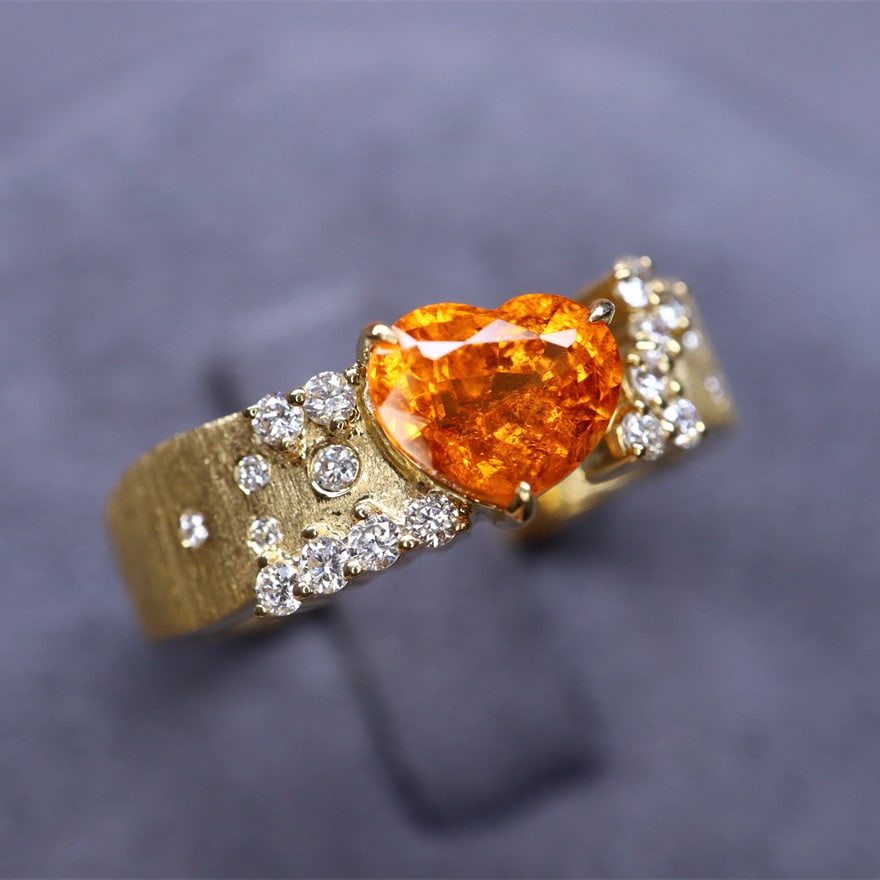 14k Gold 1.61 Ctw Natural Spessartine & Diamond Ring - 2