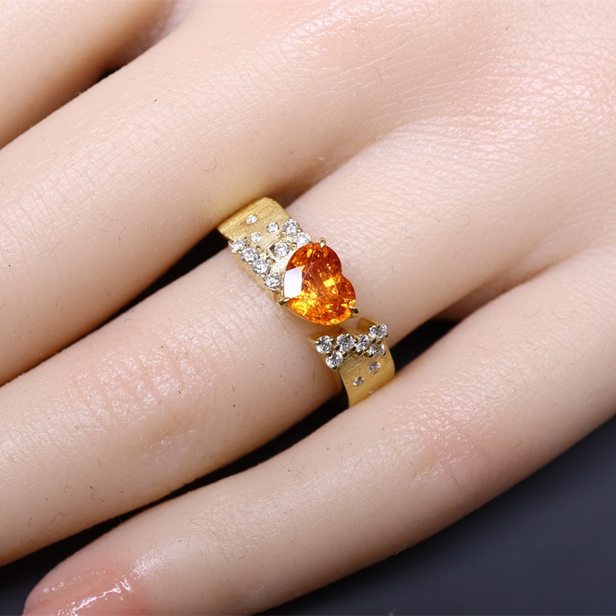 14k Gold 1.61 Ctw Natural Spessartine & Diamond Ring - 7