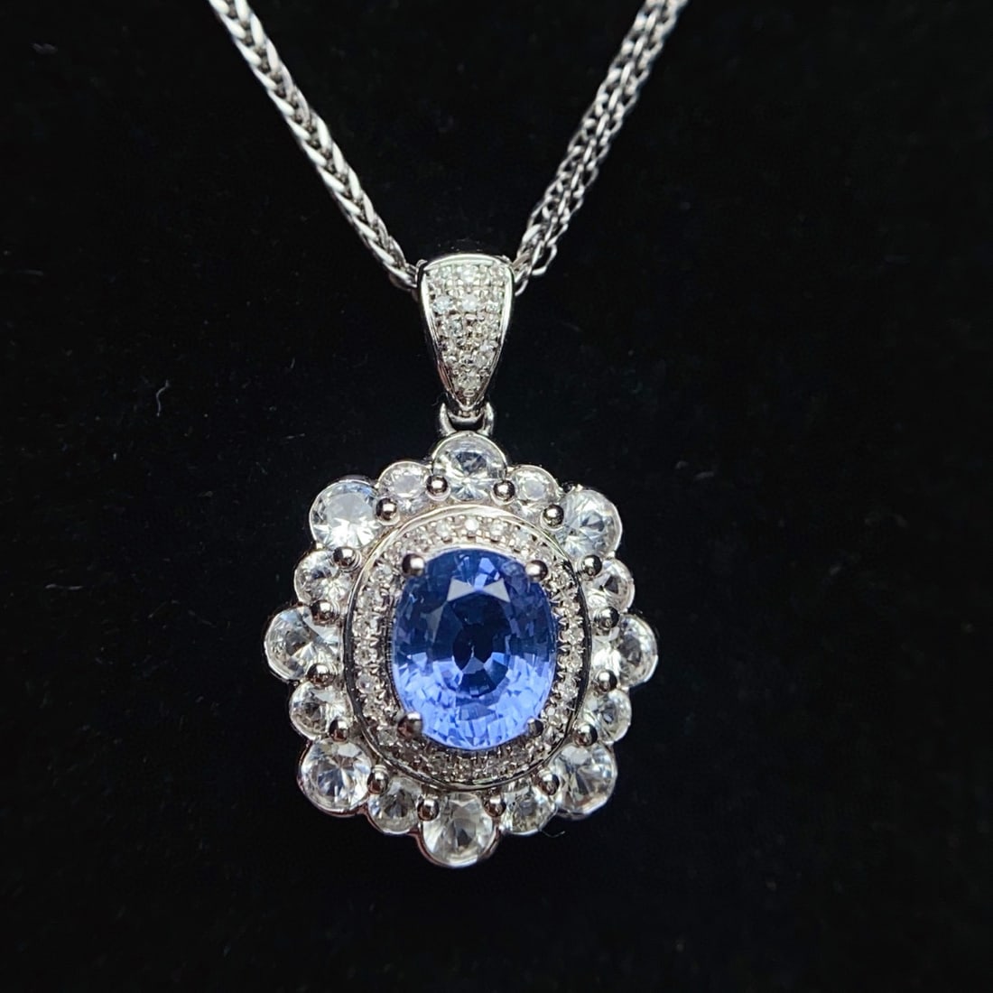 14k Gold 1.00 Ct Natural Sapphire & Diamond & Sapphire Pendant( Without Chain ) - 5